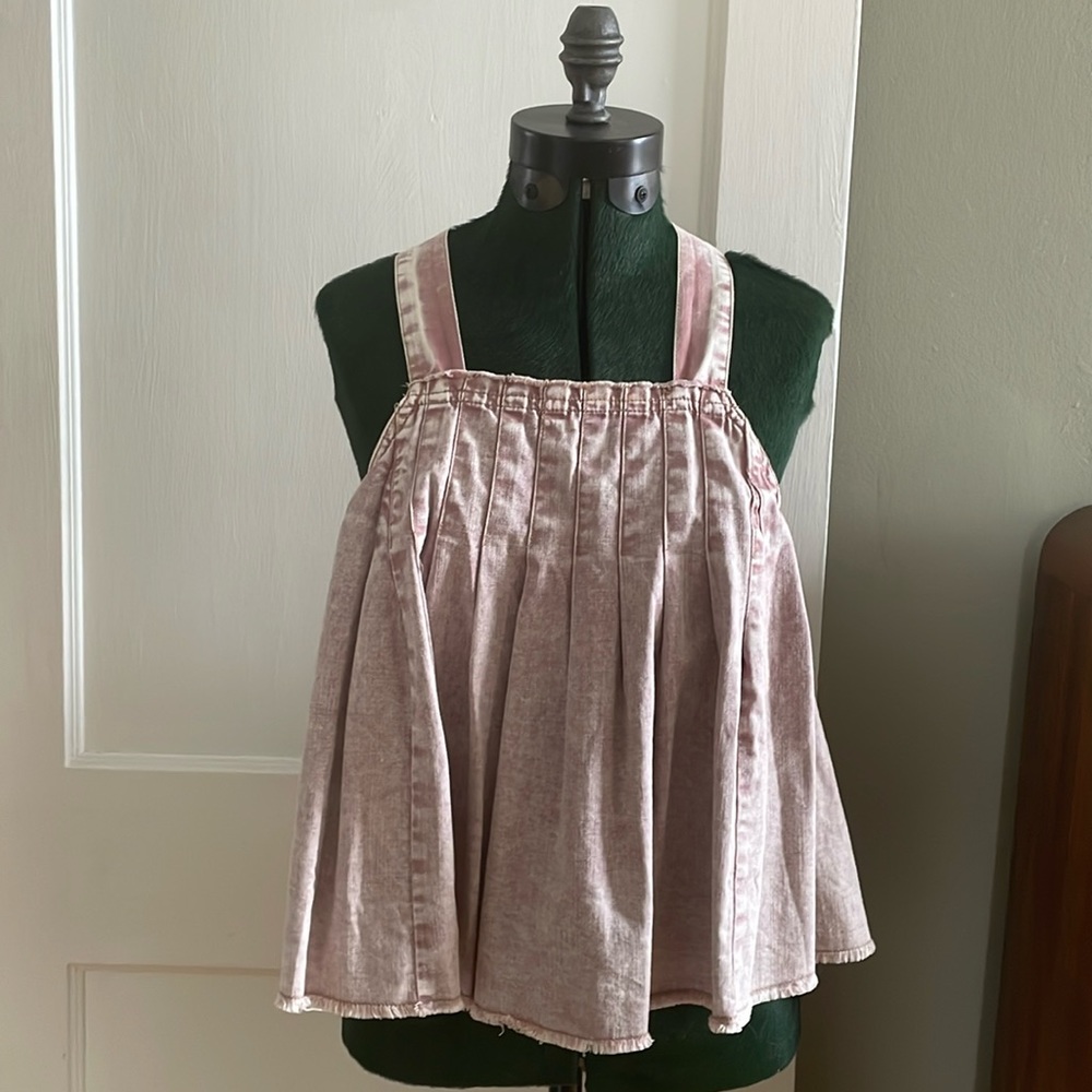 Free People Marina washed pink denim babydoll top medium